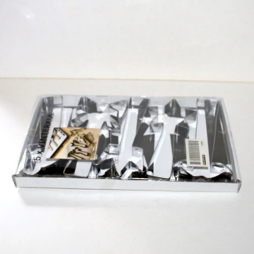 IKEA Vinterkul 5 Cookie Cutters w Handles metal NEW star bow mustache